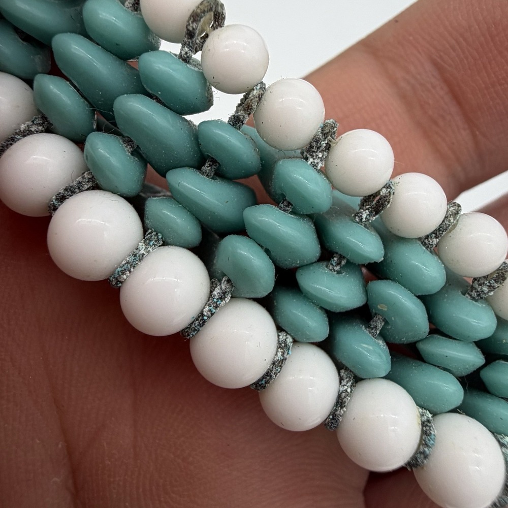 Vtg Haskell Era Turquoise Milk Glass Choker Necklace Hand Made Blue White Spiked - Picture 9 of 13